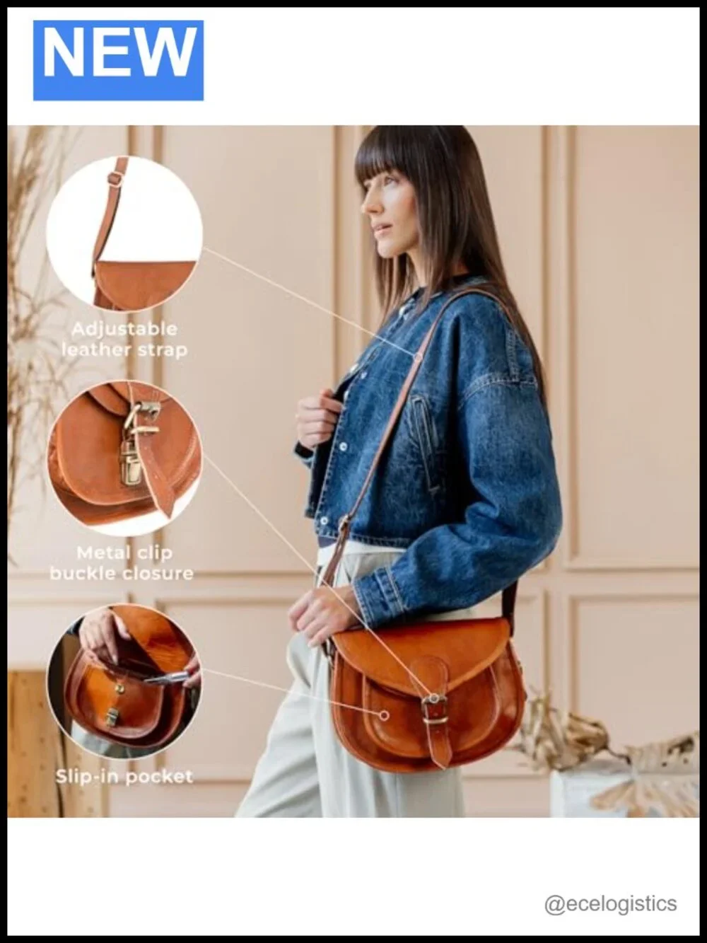 Genuine Leather Crossbody Bag with Adjustable Strap